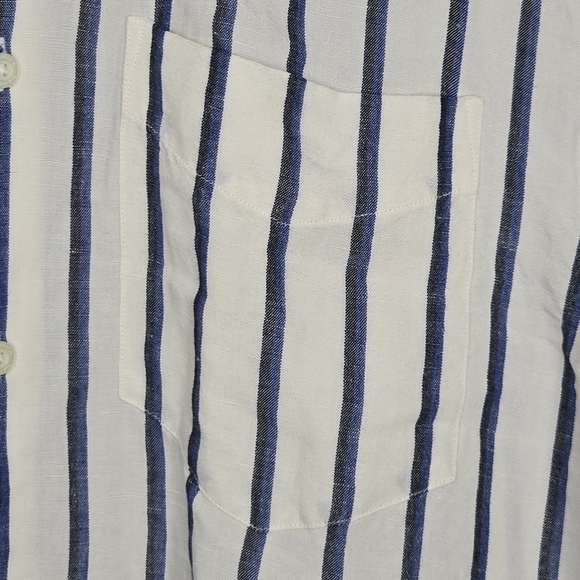 NAUTICA Mens Striped Linen Button Down Shirt Two Tone Blue Ivory Size Medium - Picture 4 of 9